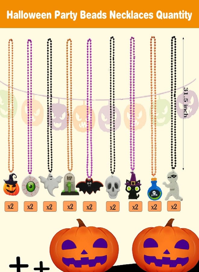 Becfupo 18Pcs Halloween Bead Necklaces, Purple Orange Black Beaded Necklaces With Pumpkin Ghost Pendants For Halloween Party Favors, Halloween Trick or Treat Costume - Image 2